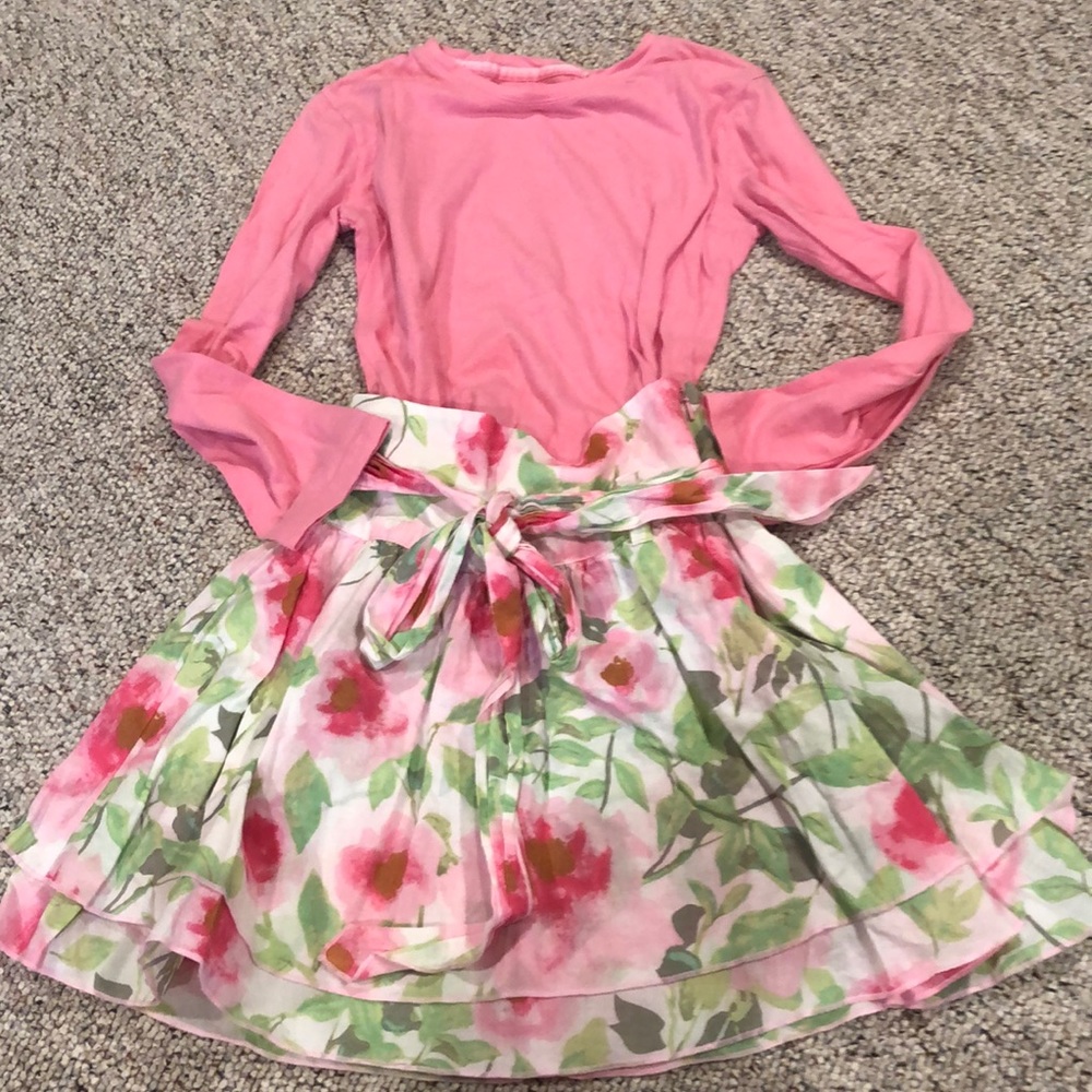Floral skirt/pink shirt combo